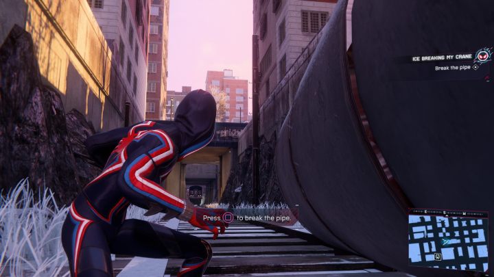 W tej dzielnicy dostępna jest 1 aktywność z aplikacji MSMZS - Oblodzony dźwig (Ice breaking my crane) - Spider-Man Miles Morales: Hells Kitchen - mapa, znajdźki, lokacje - Spider-Man Miles Morales - poradnik, solucja