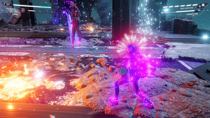 Kiedy reaktor zacznie pulsować rozpocznie się drugi etap walki na dachu wieżowca - Spider-Man Miles Morales: Tinkerer - boss, jak pokonać? - Spider-Man Miles Morales - poradnik, solucja