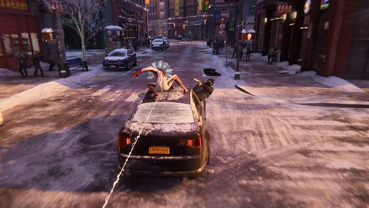 Rozpocznie się sekwencja pogoni za samochodem - Spider-Man Miles Morales: Lokalny biznes w niebezpieczeństwie - solucja - Spider-Man Miles Morales - poradnik, solucja