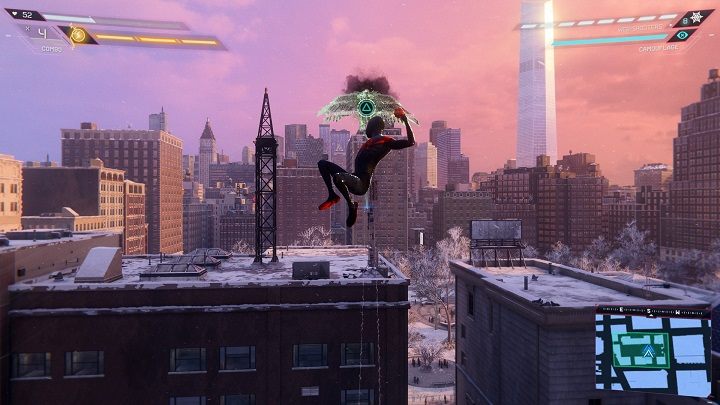 Po odrzuceniu pocisku, nad jego głową pojawi się trójkąt - Spider-Man Miles Morales: Ostatni test - solucja, opis przejścia - Spider-Man Miles Morales - poradnik, solucja