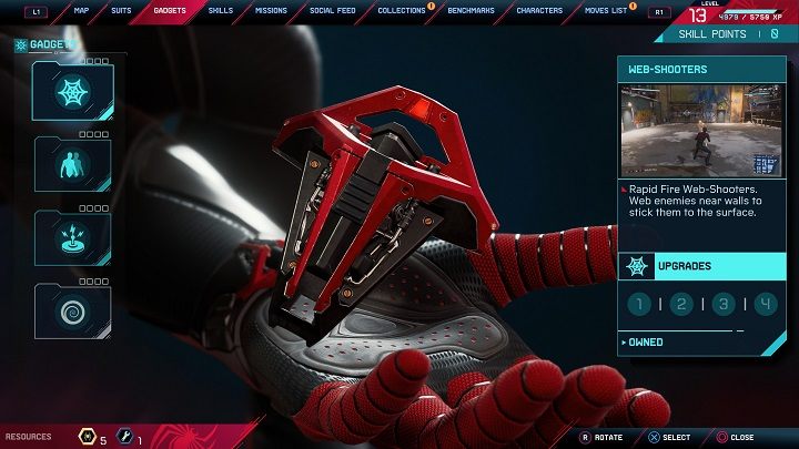 Dostęp do zakładki Gadżety w menu gry otrzymasz po ukończeniu 2 misji głównej - Prezent pożegnalny (Parting gift) - Spider-Man Miles Morales: Wyrzutnie Sieci - lista modyfikacji - Spider-Man Miles Morales - poradnik, solucja