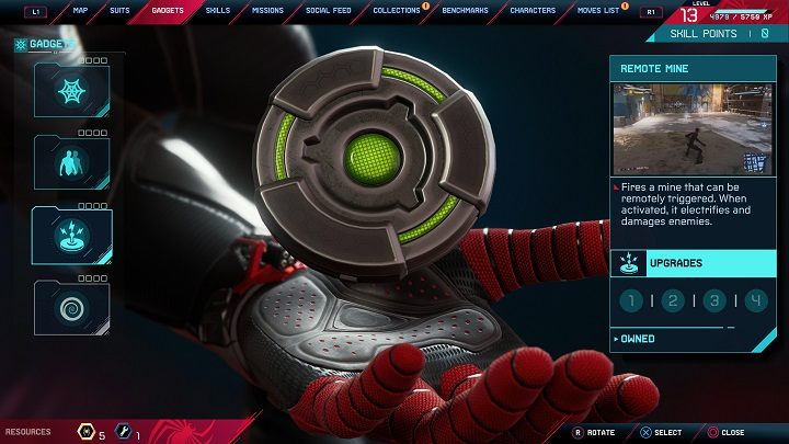 Zdalne Miny otrzymasz w 10 misji głównej - Szpiegostwo przemysłowe (Corporate Espionage) - Spider-Man Miles Morales: Zdalna mina - lista modyfikacji - Spider-Man Miles Morales - poradnik, solucja