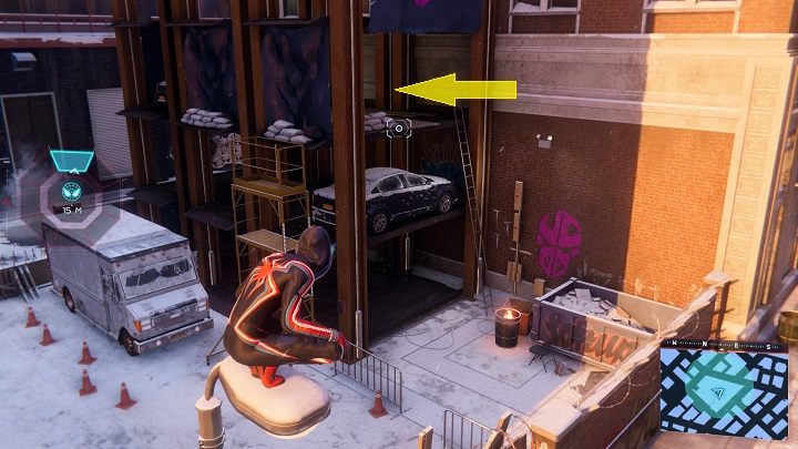 2) W centrum dzielnicy, skrytkę znajdziesz na 3 poziomie garażu - Spider-Man Miles Morales: Skrytki Undergroundu - wszystkie lokacje, lista - Spider-Man Miles Morales - poradnik, solucja