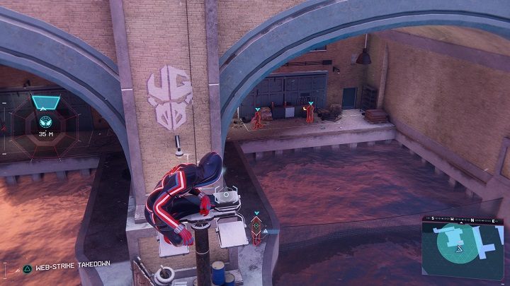 4) Następna skrytka jest pilnowana przez trzech członków Undergroundu w dokach, niedaleko parku w południowej części dzielnicy - Spider-Man Miles Morales: Skrytki Undergroundu - wszystkie lokacje, lista - Spider-Man Miles Morales - poradnik, solucja