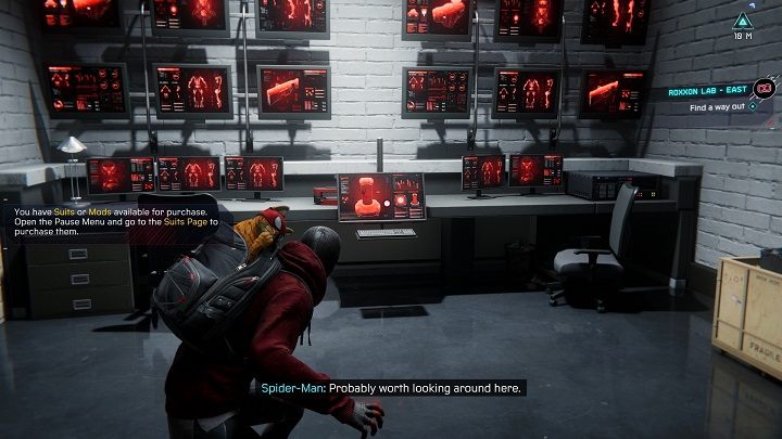 Idąc w stronę wyjścia, po lewej znajdziesz komputer z nagraniem Simona Kriegera - Spider-Man Miles Morales: Laboratoria Roxxon - wszystkie lokacje, lista - Spider-Man Miles Morales - poradnik, solucja