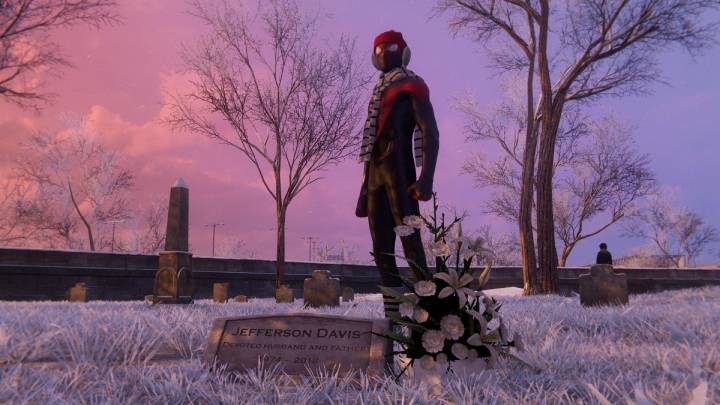 W tej dzielnicy znajdziesz nagrobek ojca Milesa, jego dokładne położenie opisaliśmy na osobnej stronie poradnika - Spider-Man Miles Morales: Harlem - mapa, znajdźki, lokacje - Spider-Man Miles Morales - poradnik, solucja