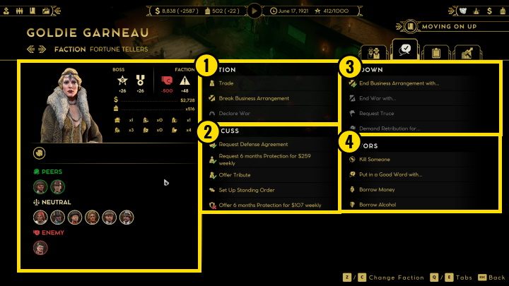 W momencie gdy interesy obu gangów są sprzeczne, to jeden z nich może wypowiedzieć wojnę - Empire of Sin: Dyplomacja - relacje, wojny - Empire of Sin - poradnik do gry