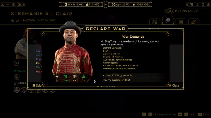 Ty również możesz wypowiedzieć konkretnej grupie wojnę - Empire of Sin: Dyplomacja - relacje, wojny - Empire of Sin - poradnik do gry