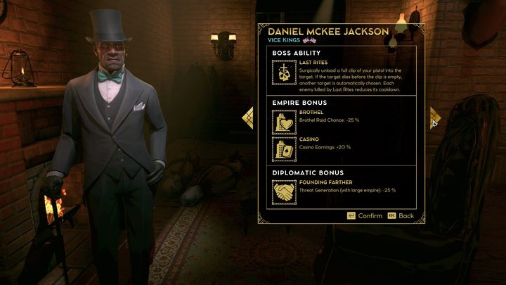 Daniel McKee Jackson sprawdzi się, jeśli preferujesz bardziej dyplomatyczne podejście do gry (nie jest jednak kompletnie bezbronny) - Empire of Sin: Daniel McKee Jackson - boss, charakterystyka - Empire of Sin - poradnik do gry