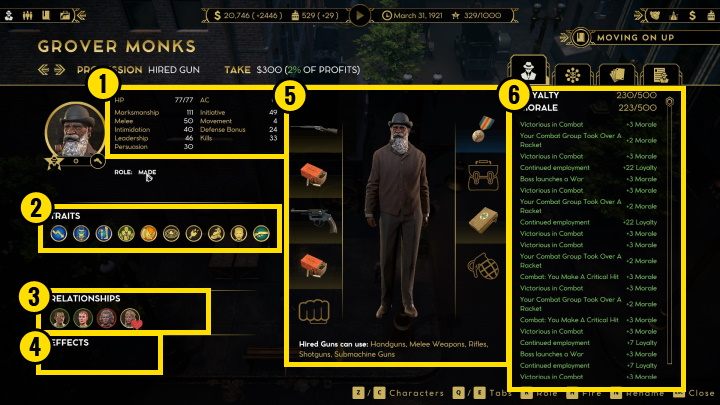 Pierwszą z nich są statystyki [1] - Empire of Sin: Rekruci - werbunek, przykładowe drużyny - Empire of Sin - poradnik do gry