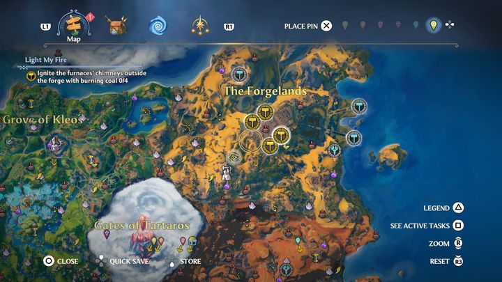 Piece są bardzo blisko siebie, jednakże nie przy sobie, dlatego pojawią się cztery znaczniki na mapie - Immortals Fenyx Rising: Rozpal mnie - solucja, opis przejścia - Immortals Fenyx Rising - poradnik do gry