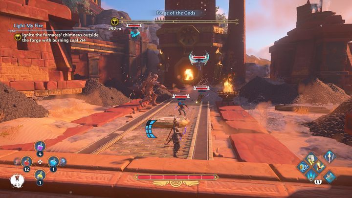 Gdy rozpalisz drugi piec, pojawią się przeciwnicy, kilka żołnierzy i Harpie - Immortals Fenyx Rising: Rozpal mnie - solucja, opis przejścia - Immortals Fenyx Rising - poradnik do gry