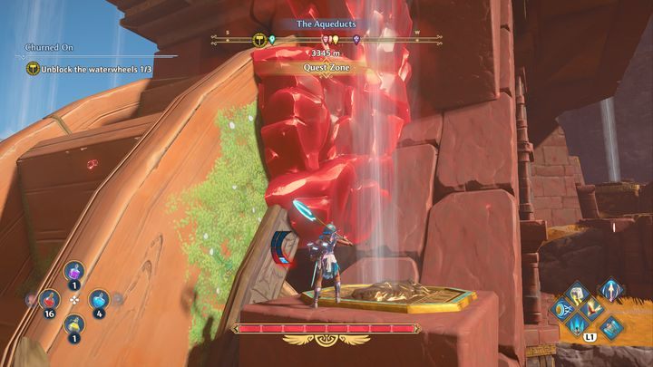 Koła wodne przyblokowane są czerwonym kamieniem - Immortals Fenyx Rising: Wirowanie - solucja, opis przejścia - Immortals Fenyx Rising - poradnik do gry