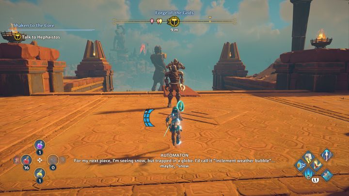 Po rozpaleniu dwóch pieców, wyjdź na zewnątrz, spotkasz tam Hefajstosa - Immortals Fenyx Rising: Wstrząśnięta do głębi - solucja, opis przejścia - Immortals Fenyx Rising - poradnik do gry