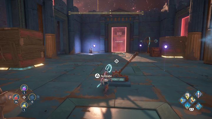 Następnie umieść ciężki blok blisko pierwszej drewnianej skrzyni po lewej stronie - Immortals Fenyx Rising: Mroczne sztuki - solucja, opis przejścia - Immortals Fenyx Rising - poradnik do gry