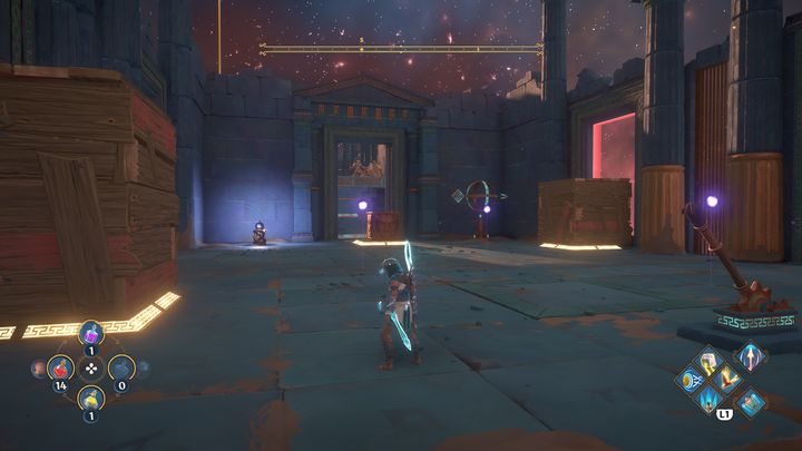 Teraz nie pozostaje nic innego, jak położenie ciężkiego bloku na ostatniej platformie, znajdującej się blisko czerwonej bariery - Immortals Fenyx Rising: Mroczne sztuki - solucja, opis przejścia - Immortals Fenyx Rising - poradnik do gry