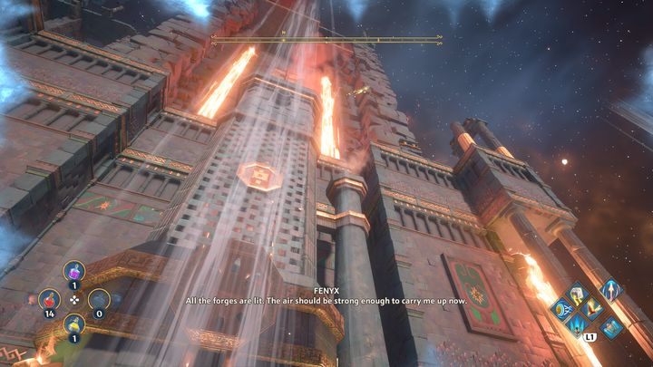 Po rozpaleniu trzech ognisk, skorzystaj z podmuchu wiatru, aby dostać się na górę - Immortals Fenyx Rising: Mroczne sztuki - solucja, opis przejścia - Immortals Fenyx Rising - poradnik do gry
