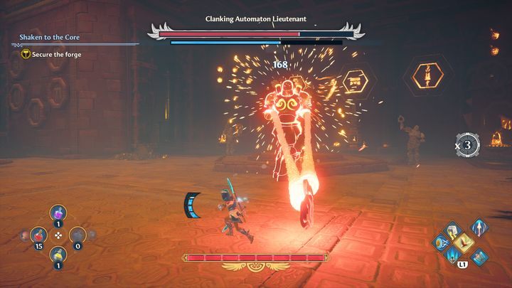 Przyboczny automatonów może również wykonać atak dystansowy - Immortals Fenyx Rising: Skrzypiący przyboczny automatonów - boss, jak pokonać? - Immortals Fenyx Rising - poradnik do gry