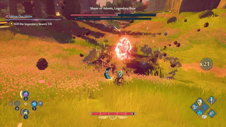 Jego drugim atakiem jednakże jest wpadnięcie w szał i atakowanie kopytami, tworząc fale uderzeniowe wokół siebie - Immortals Fenyx Rising: Ratowanie skóry - solucja, opis przejścia - Immortals Fenyx Rising - poradnik do gry