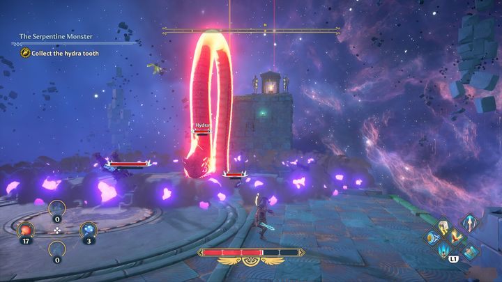 W momencie, gdy Hydra zaczyna świecić się na czerwono, najprawdopodobniej wykona atak, który stworzy toksyczną chmurę na ziemi - Immortals Fenyx Rising: Hydra - boss, jak pokonać? - Immortals Fenyx Rising - poradnik do gry