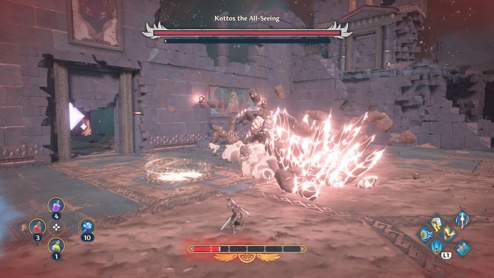 Pierwszym z ciosów Kottosa jest uderzenie w ziemie swoimi rękoma i wywołanie dużej fali, która zmierzać będzie w jednym kierunku - Immortals Fenyx Rising: Wszechwidzący Kottos - boss, jak pokonać? - Immortals Fenyx Rising - poradnik do gry