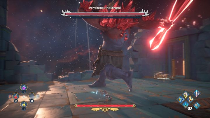 Ataki bossa są na tyle groźne, że nie opłaca, a nawet nie należy go parować - Immortals Fenyx Rising: Rozjuszony Polifem - boss, jak pokonać? - Immortals Fenyx Rising - poradnik do gry