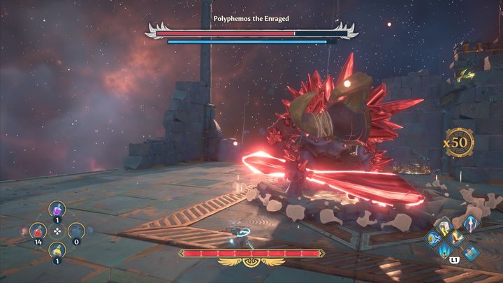 Bose może również tupnąć swoją nogą w podłogę - Immortals Fenyx Rising: Rozjuszony Polifem - boss, jak pokonać? - Immortals Fenyx Rising - poradnik do gry