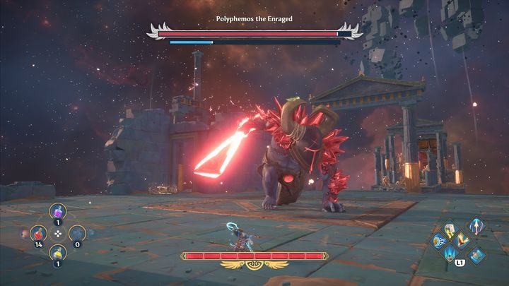 Rozjuszony Polifem nie jest ciężkim bossem do pokonania, generalnie korzysta bardzo często atakuje za pomocą swojej maczugi, wykonując wypad do przodu - Immortals Fenyx Rising: Rozjuszony Polifem - boss, jak pokonać? - Immortals Fenyx Rising - poradnik do gry