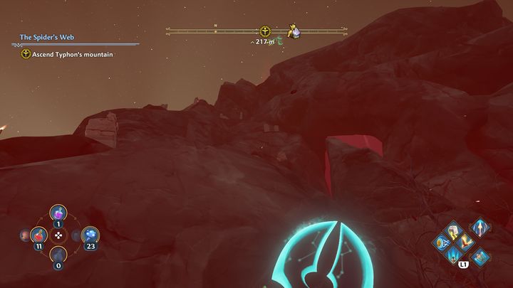 Na pewnych etapach góry są wzniesienia, które pozwalają odpocząć twojej postaci - Immortals Fenyx Rising: Pajęcza sieć - solucja, opis przejścia - Immortals Fenyx Rising - poradnik do gry