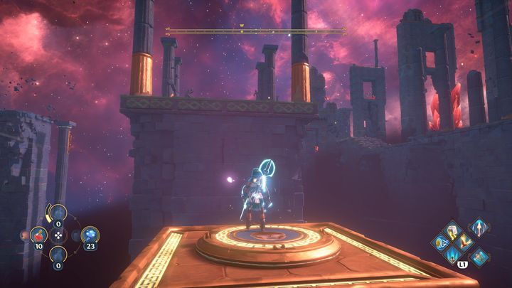Zaczynając od lewej strony, wejdź na jedną z platform, która zabierze cię na górę do łamigłówek - Immortals Fenyx Rising: Pajęcza sieć - solucja, opis przejścia - Immortals Fenyx Rising - poradnik do gry