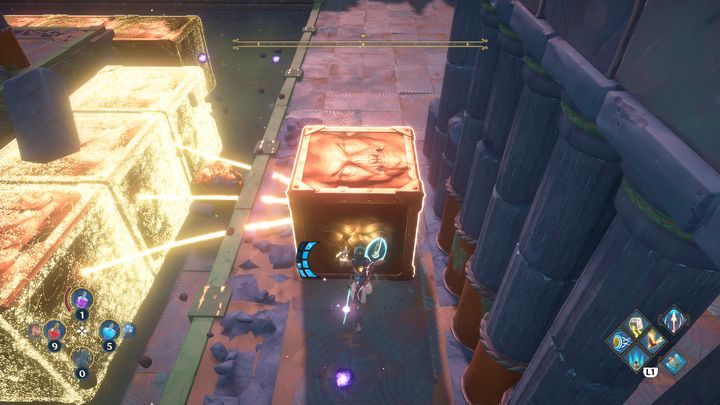 Po odblokowaniu drogi, skieruj płonącą kulę w stronę nasiona, aby je zniszczyć, a następnie włóż kulę w specjalne miejsce - Immortals Fenyx Rising: Pajęcza sieć - solucja, opis przejścia - Immortals Fenyx Rising - poradnik do gry