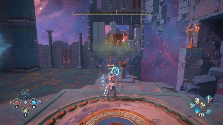 W momencie, gdy zburzysz nieco muru, wejdź na platformę, rozpalisz dzięki temu pochodnię - Immortals Fenyx Rising: Pajęcza sieć - solucja, opis przejścia - Immortals Fenyx Rising - poradnik do gry