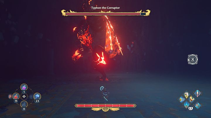 Tyfon może również wykonać atak niemożliwy do sparowania - Immortals Fenyx Rising: Tyfon Niszczyciel - boss, jak pokonać? - Immortals Fenyx Rising - poradnik do gry