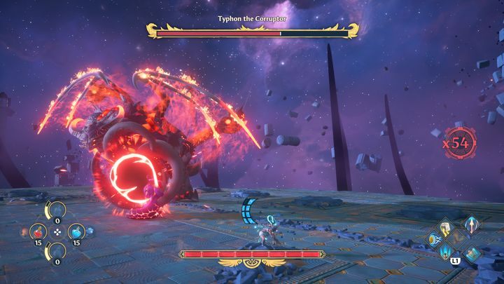 W momencie, gdy jego zdrowie spadnie do około 70%, zacznie przyzywać on jednostki, które zaczną mu pomagać - Immortals Fenyx Rising: Tyfon Niszczyciel - boss, jak pokonać? - Immortals Fenyx Rising - poradnik do gry