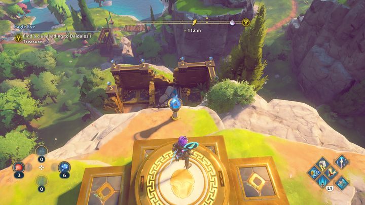 Gdy to zrobisz, wszystkie pochodnie się zapalą, a ty będziesz mógł zeskoczyć na dół i otworzyć skrzynię - Immortals Fenyx Rising: Skrzynie (Dolina Wiecznej Wiosny) - mapa, lista - Immortals Fenyx Rising - poradnik do gry