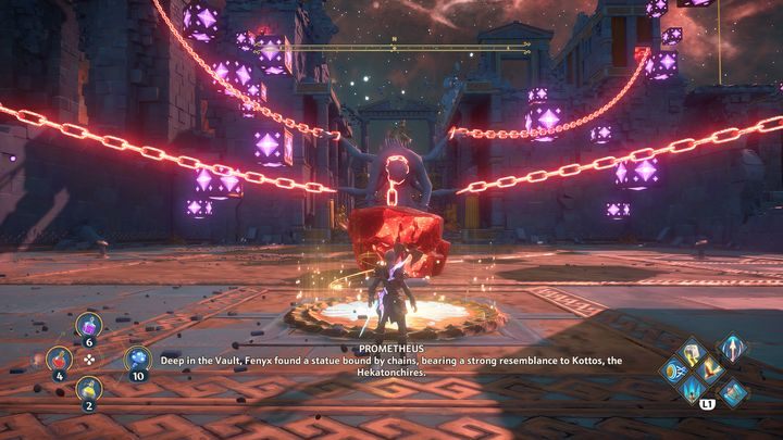 Przy punkcie kontrolnym zauważysz 5 łańcuchów oraz rzeźbę potwora - Immortals Fenyx Rising: Szczęki Wojny - solucja, opis przejścia - Immortals Fenyx Rising - poradnik do gry