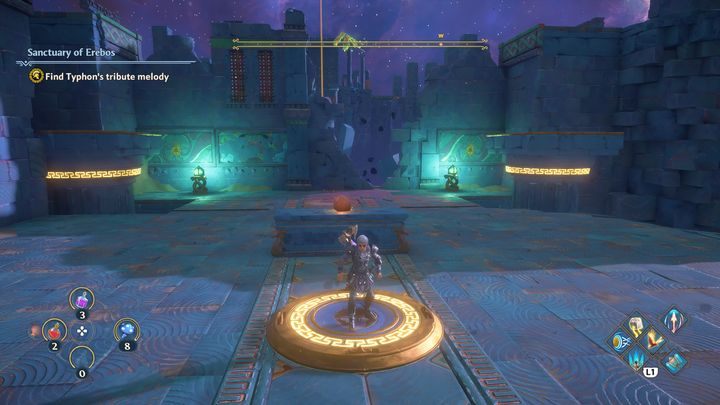 Platforma aktywuje po lewej i prawej stronie kolumny, które zaczną się poruszać - Immortals Fenyx Rising: Hierarchia ważności - solucja, opis przejścia - Immortals Fenyx Rising - poradnik do gry