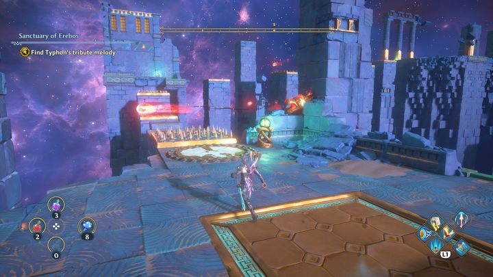 Dalej czeka cię tor przeszkód, musisz uważać na kolce oraz posągi Cerberów - Immortals Fenyx Rising: Hierarchia ważności - solucja, opis przejścia - Immortals Fenyx Rising - poradnik do gry