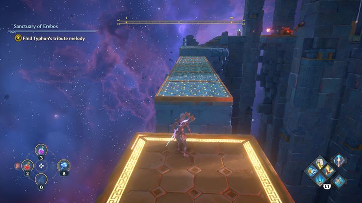 Gdy kolumna będzie blisko drugiej końca, pozostaje przebiec po kładkach z kolcami - Immortals Fenyx Rising: Hierarchia ważności - solucja, opis przejścia - Immortals Fenyx Rising - poradnik do gry