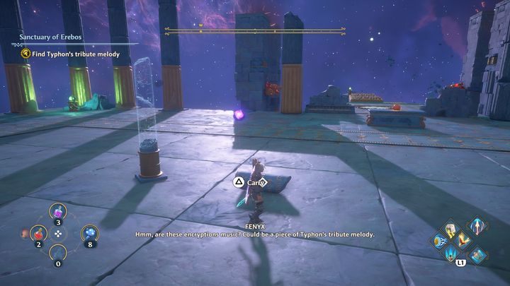 Gdy będziesz po drugiej stronie, twoim zadaniem będzie naprawienie obiektu widocznego na zdjęciu - Immortals Fenyx Rising: Hierarchia ważności - solucja, opis przejścia - Immortals Fenyx Rising - poradnik do gry