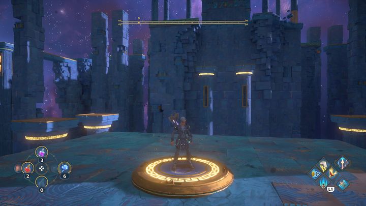 Następnie wejdź na platformę i poczekaj, aż wszystkie kolumny złączą się w jedno - Immortals Fenyx Rising: Hierarchia ważności - solucja, opis przejścia - Immortals Fenyx Rising - poradnik do gry