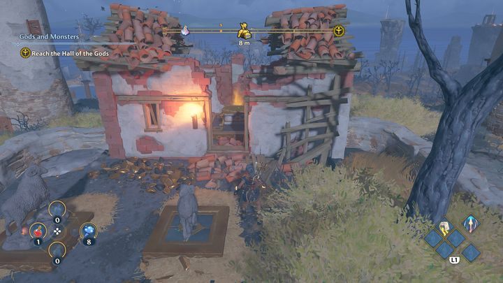 Skrzynia znajduje się w jednym ze zniszczonych budynków - Immortals Fenyx Rising: Skrzynie (Niszczycielskie Skały) - mapa, lista - Immortals Fenyx Rising - poradnik do gry