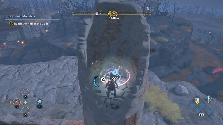 Ambrozja znajduje się w zniszczonej wiosce, na szczycie zniszczonego filaru - Immortals Fenyx Rising: Ambrozja (Niszczycielskie Skały) - mapa, lista - Immortals Fenyx Rising - poradnik do gry