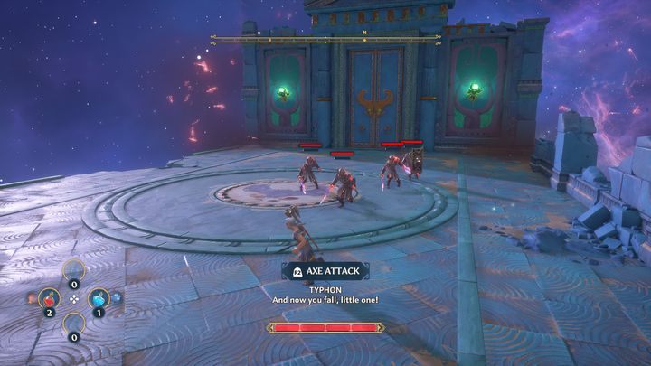 Po podniesieniu topora, nastąpi krótka cutscenka, po niej zaatakują cię przeciwnicy - Immortals Fenyx Rising: Przejście do otchłani - solucja, opis przejścia - Immortals Fenyx Rising - poradnik do gry