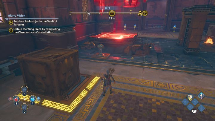 Następne, po lewej stronie znajduje się ciężki blok, przesuń go na platformę i aktywuj przycisk - Immortals Fenyx Rising: Zamglony wzrok - solucja, opis przejścia - Immortals Fenyx Rising - poradnik do gry