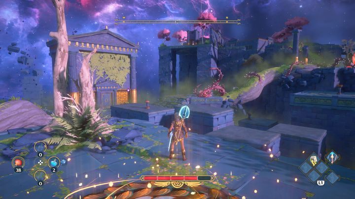 Następnie, po lewej stronie znajduje się przycisk, aktywuj go, dzięki czemu stworzysz drewnianą skrzynię - Immortals Fenyx Rising: Złośliwa bogini - solucja, opis przejścia - Immortals Fenyx Rising - poradnik do gry