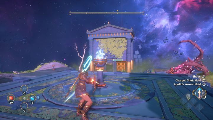 Po umieszczeniu kuli w specjalnym dla niej miejscu przy schodach, wróć ponownie do pochodni - Immortals Fenyx Rising: Złośliwa bogini - solucja, opis przejścia - Immortals Fenyx Rising - poradnik do gry