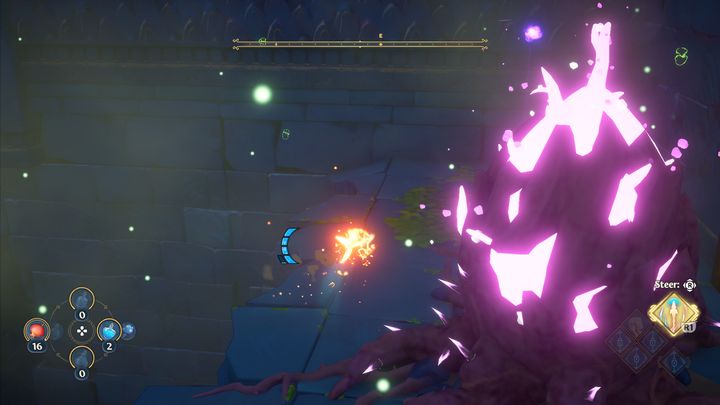 Gdy to zrobisz, będąc przy pochodni, zejdź schodami w dół i wejdź do środka pomieszczenia, w którym znajduje się specjalne miejsce dla kuli - Immortals Fenyx Rising: Złośliwa bogini - solucja, opis przejścia - Immortals Fenyx Rising - poradnik do gry
