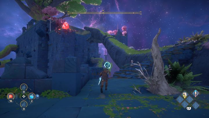 Po zniszczeniu nasiona, wróć się do czerwonej lampy i udaj się w górę po pniu drzewa - Immortals Fenyx Rising: Złośliwa bogini - solucja, opis przejścia - Immortals Fenyx Rising - poradnik do gry