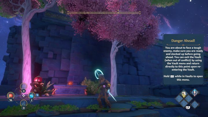 Idąc dalej, zobaczysz ostrzeżenie, które mówi o dużym zagrożeniu ze strony przeciwnika, z którym będziesz się teraz mierzyć - Immortals Fenyx Rising: Złośliwa bogini - solucja, opis przejścia - Immortals Fenyx Rising - poradnik do gry